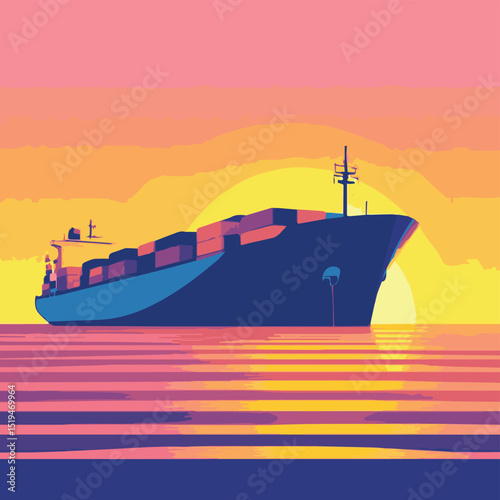 Freight Vessel Against Sunset Glow

