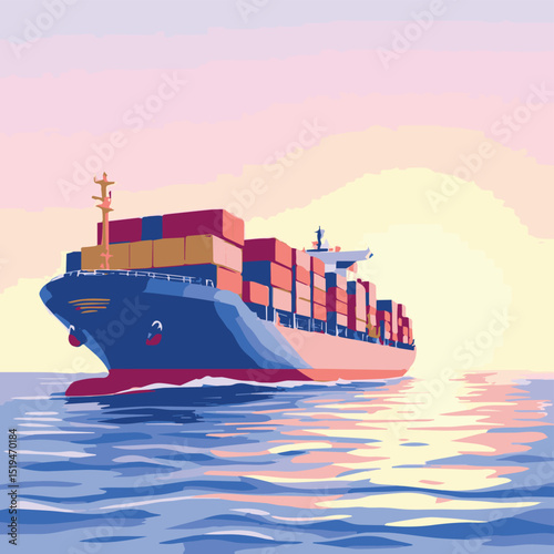 Massive Container Ship at Sunrise

