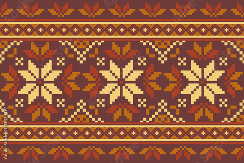Cross stitch pattern concept showcasing traditional ethnic geometric pattern, Design for textile, background,carpet,wallpaper,clothing,wrapping,Batik,fabric,Vector illustration	

