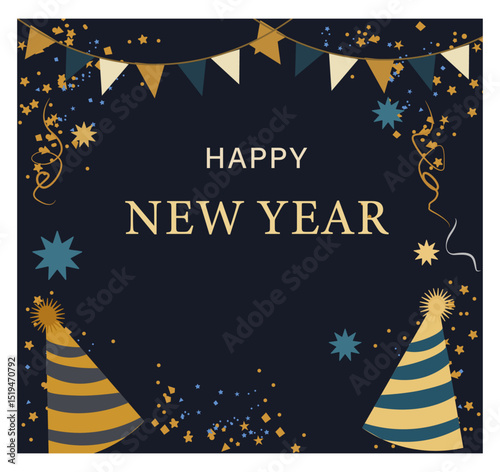 Sparkling Happy New Year Illustration with Fireworks and Stars-02