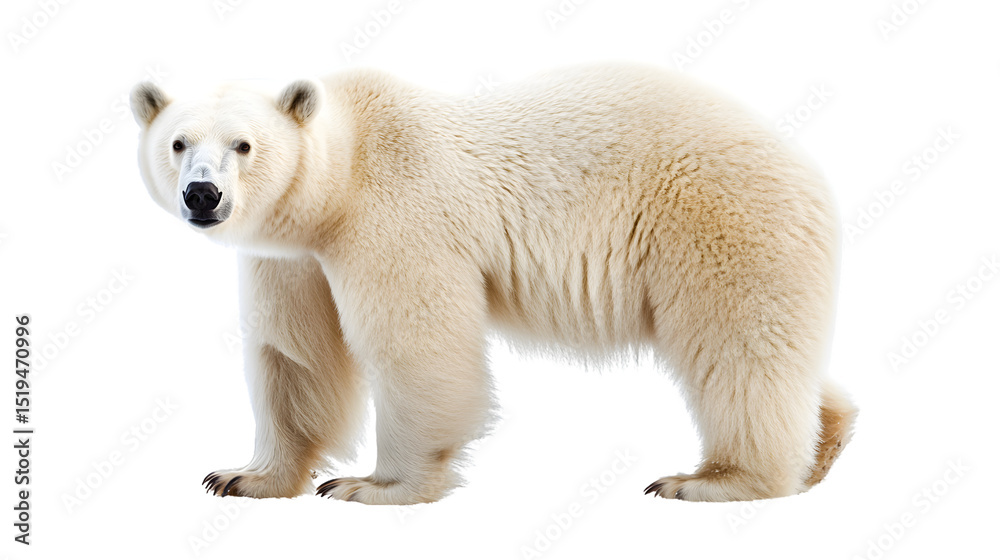Fototapeta premium Majestic White Bear Standing on Isolated White Background - Stock Photo