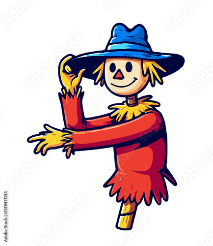 Friendly Scarecrow Tipping Hat Cartoon Vector