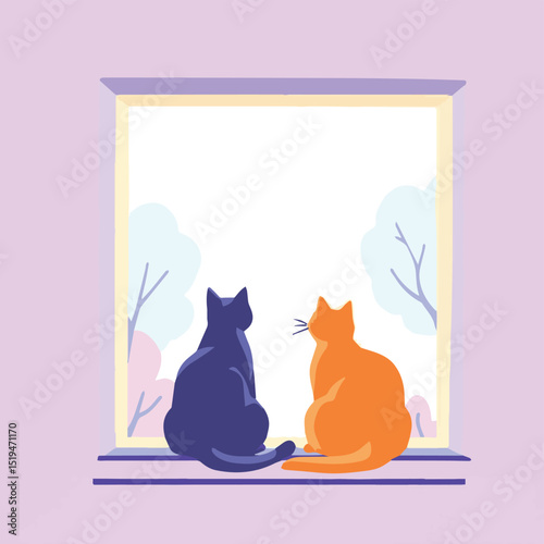 cats on window vector