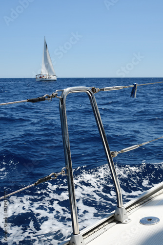 Sailing ship yacht in Mediterranean Sea. Fethiye harbor, Turkey