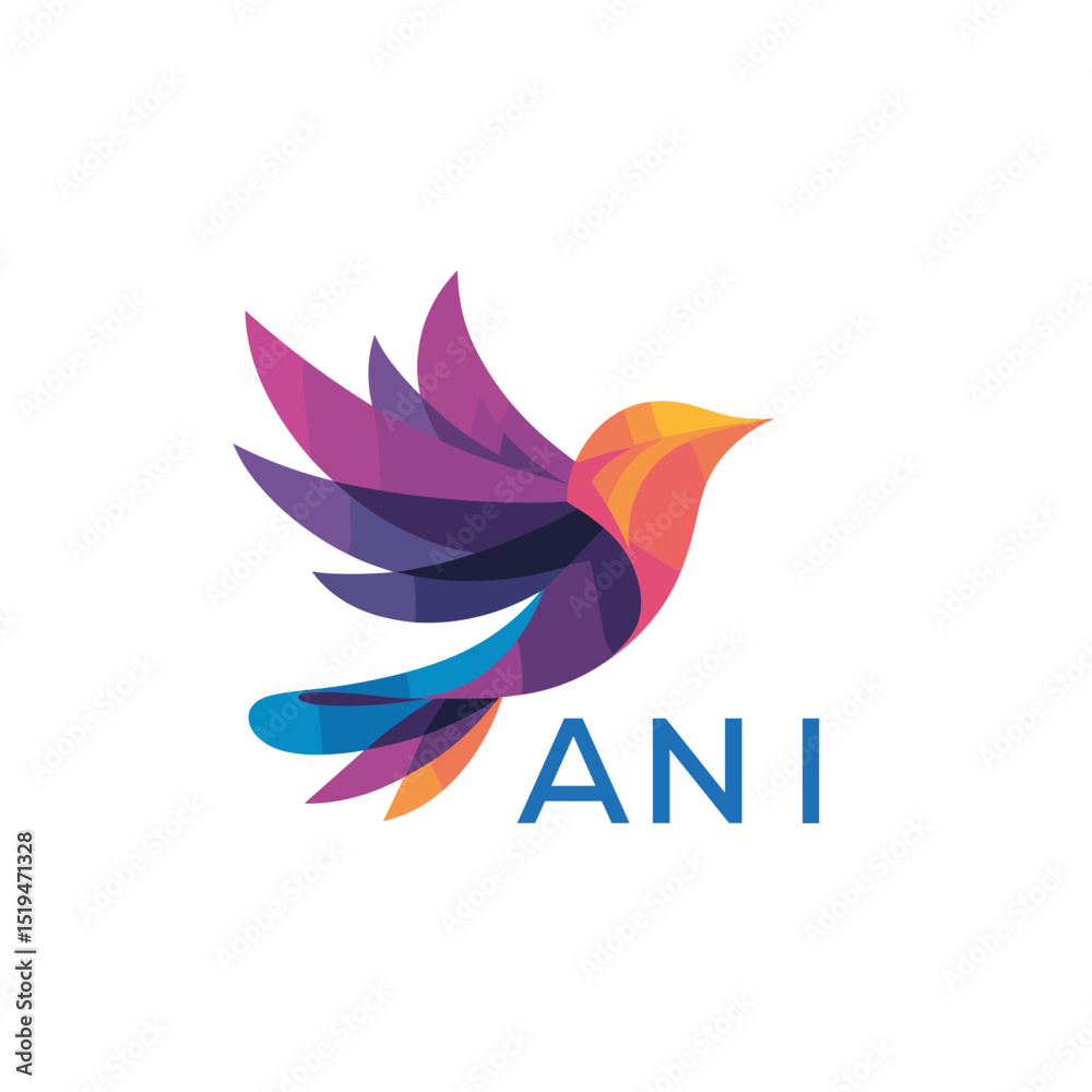 Obraz premium Colorful Abstract Bird Logo. ANI Letter logo. Modern Gradient Vector Illustration with ANI Text. 