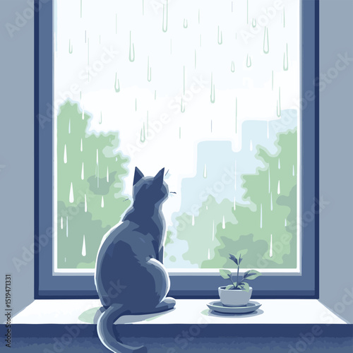 cat on window during rain