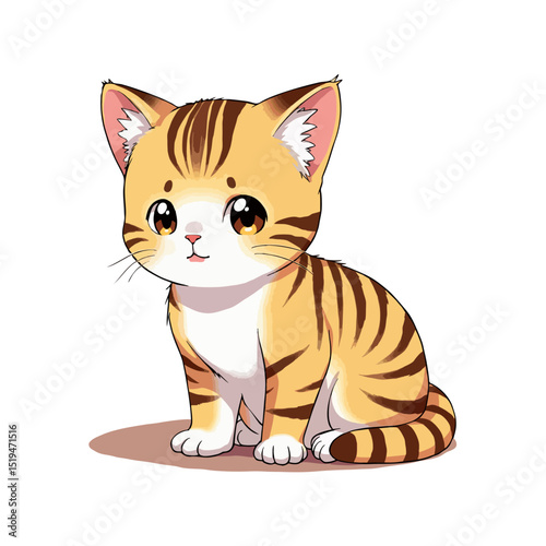 Cute Baby Domestic Striped Cat Clipart 07