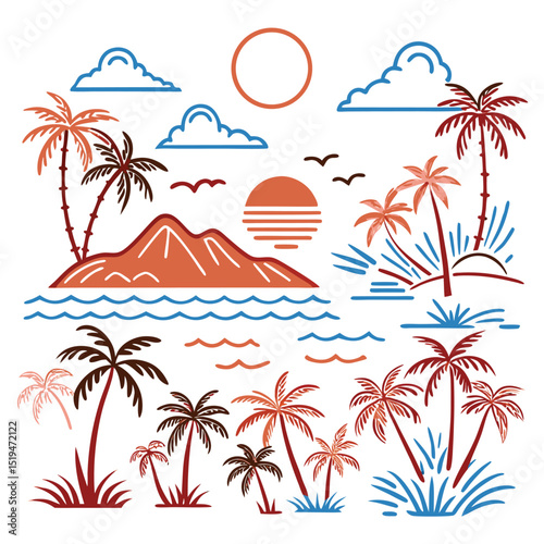 Sun and palm tree vector art 