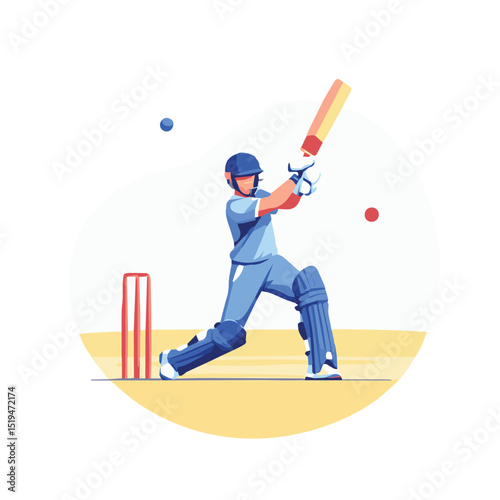 Cricketer Hitting Ball with Stumps in Background

