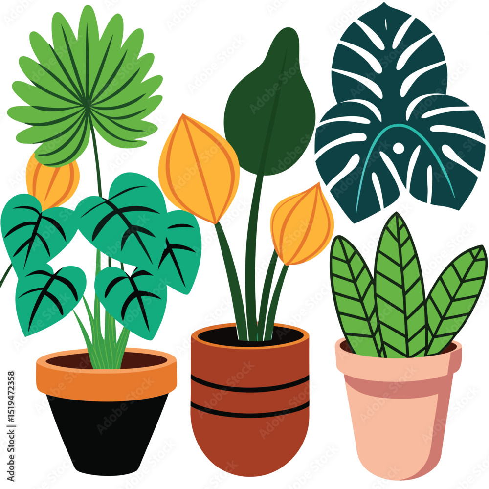 Obraz premium black and color pot plant vector art for home and office 