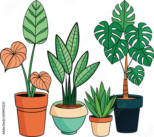 black and color pot plant vector art  for home and office 