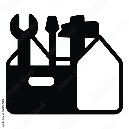 Toolbox with hammer, screwdriver and wrench solid icon, repair service concept. Vector graphics. Repair tools box sign on white background, style mobile or design.