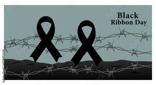 Somber Black Ribbon Day Vector Illustration Collection for Remembrance-01