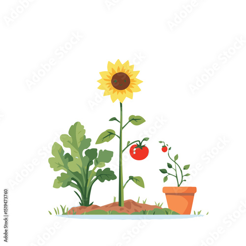 Home Gardening – Sunflower and Tomato Plants
