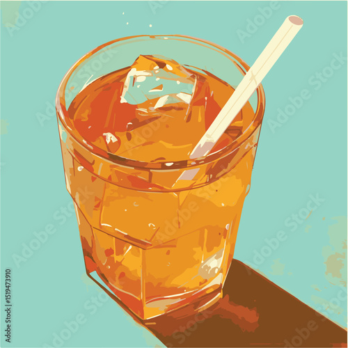 Refreshing Iced Tea in a Glass with Straw Summer Drink Illustration