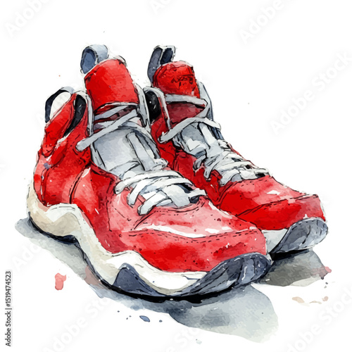 Basketball Shoes, watercolor painting vector, high quality, isolated on a white background.