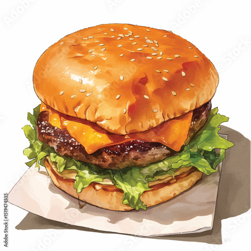 Juicy Cheeseburger Illustration Delicious Fast Food Artwork
