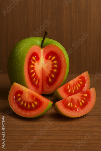 Artistic tomato cut to resemble apple	