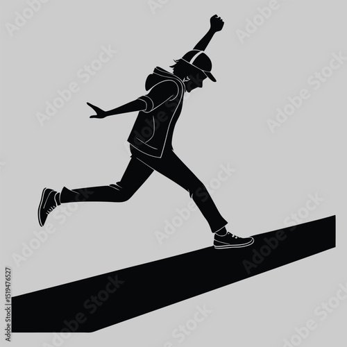 a person jumping off a curb silhouette vector design art and illustration