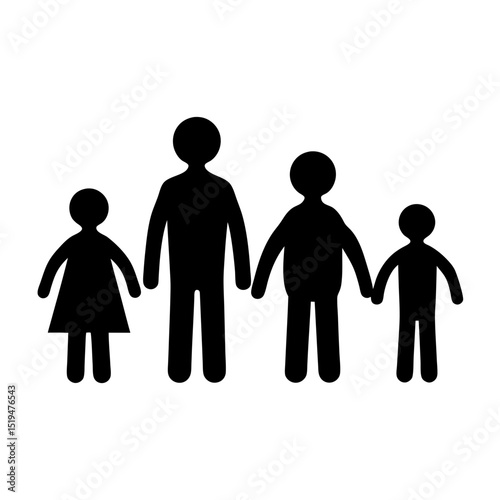 Silhouette of a family of four holding hands together in black