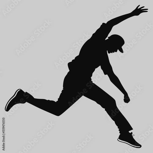 a person jumping with one knee bent silhouette vector design art and illustration