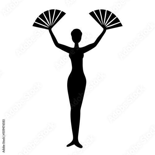 Elegant silhouette of woman dancing with fans in a graceful pose