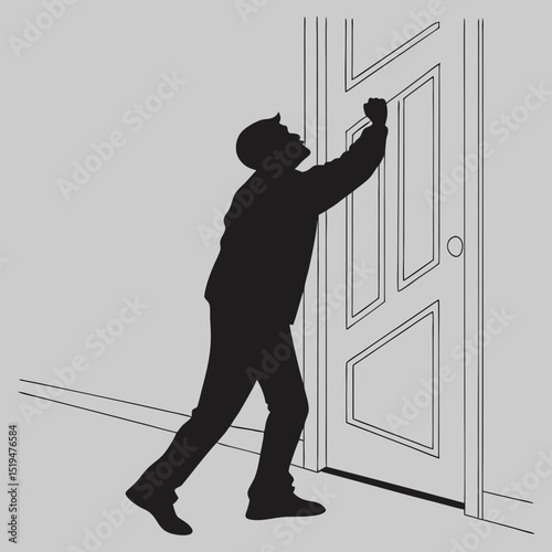 a person knocking on a door silhouette vector design art and illustration