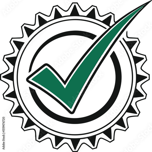 Green Check Mark Inside a Black and White Circular Design