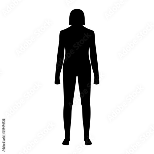 Full Body Silhouette of Woman Standing Straight Isolated on White Background