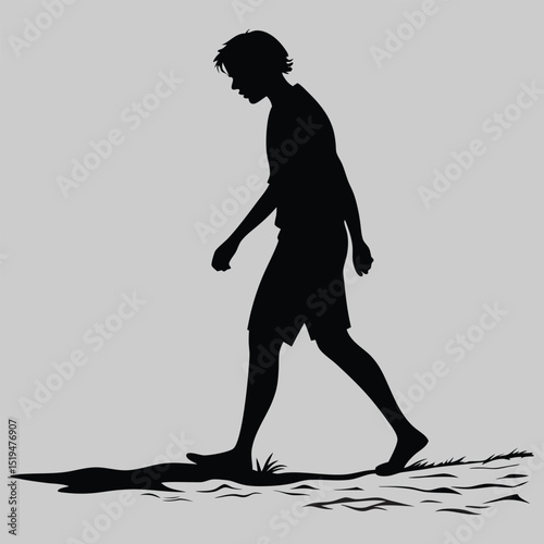 a person walking barefoot silhouette vector design art and illustration
