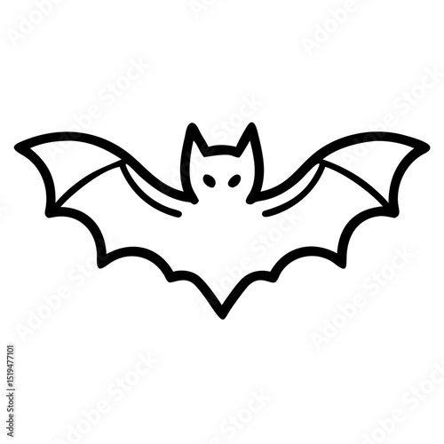 Flying bat with outstretched wings illustrated in a simple black outline style