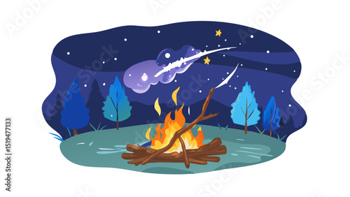 Enjoying a peaceful night by the campfire under a starry sky in the mountains