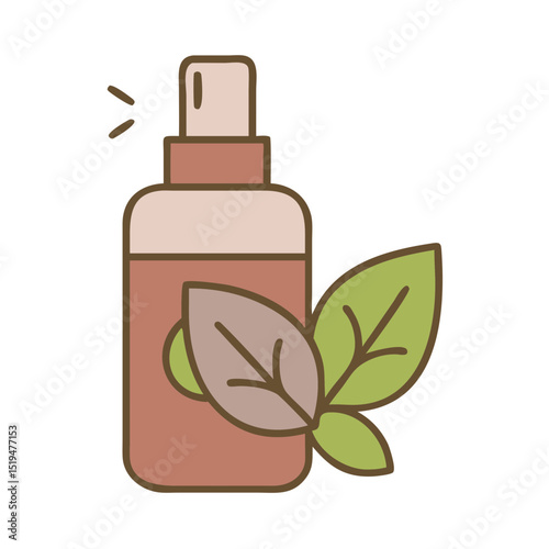 Natural fragrance bottle with green leaves illustrating a fresh scent and eco-friendly approach to personal care products
