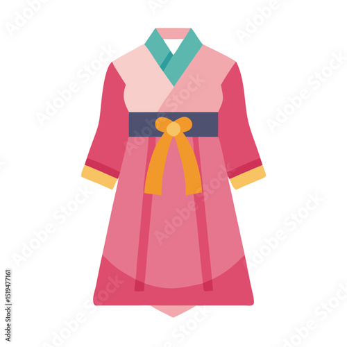 Colorful traditional dress displayed with bright patterns and a bow, perfect for cultural celebrations or festivals