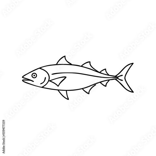 Black and white illustration of a fish swimming peacefully in a captivating underwater environment