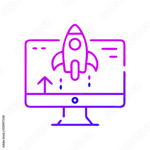 Digital rocket launch illustration depicting innovation and technology in a modern workspace setting