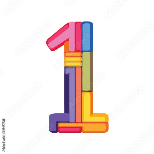 Stylized Number One – Graphic Typography Art Vector Illustration