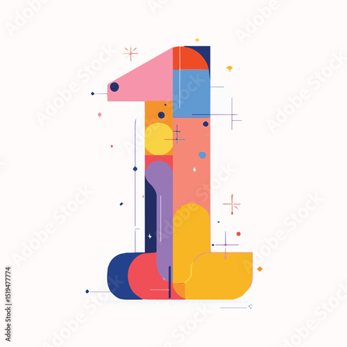 Stylized Number One – Graphic Typography Art Vector Illustration