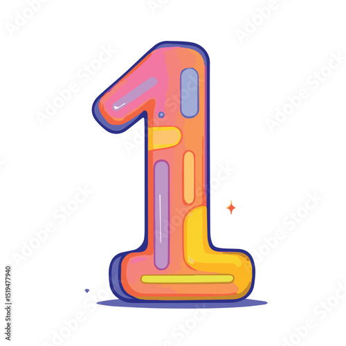 Stylized Number One – Graphic Typography Art Vector Illustration