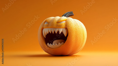 Ferociously fanged pumpkin snarls under autumnal glow, exuding eerie Samhain vibes and harvest moon mischief