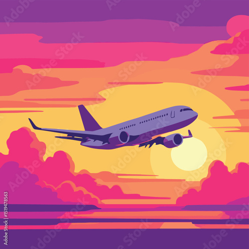 airplane in the sunset