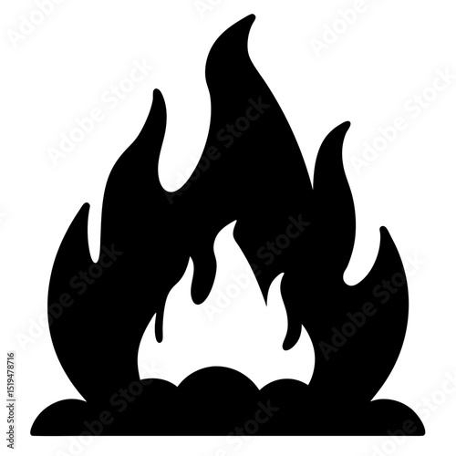 Stylized black and white depiction of fire flames with bright center