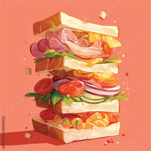 Giant Layered Sandwich Illustration A Deliciously Detailed Artwork