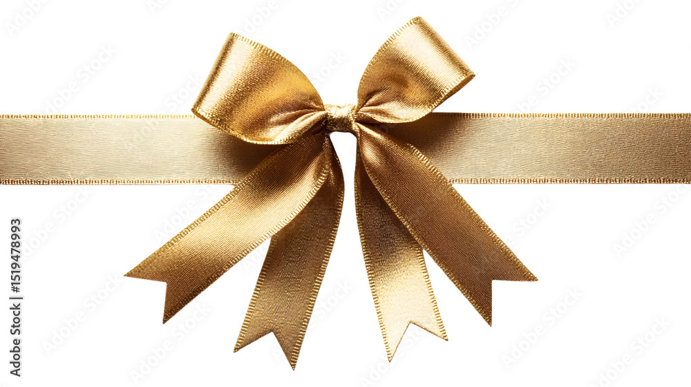 Elegant Golden Ribbon Bow on Isolated White Background for Gifting & Decor Elegant Golden Ribbon Bow on Isolated White Background for Gifting & Decor