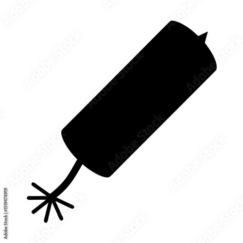 Black Silhouette of a Dynamite Stick with a Fuse Isolated on White
