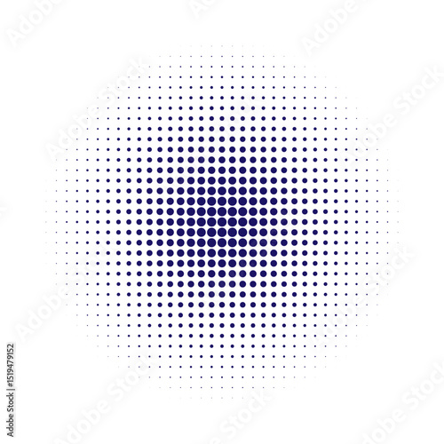 Abstract globe dotted sphere, 3d halftone dot effect. Blue dots in white background. 