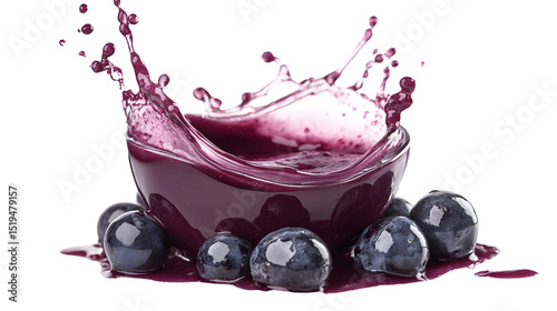 Vibrant Acai Berry Juice Splash Isolated on Tranasparent Background