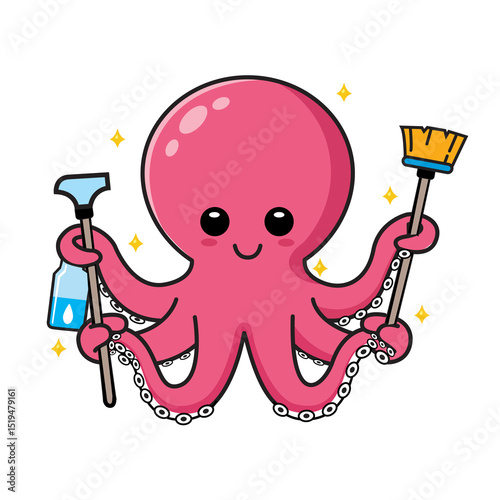 A funny octopus character for cleaning company