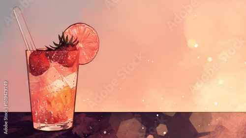 Chilled effervescence dances in a strawberry-lime mocktail, whispers of midsummer solstice celebration and peculiar citrus fizz ritual