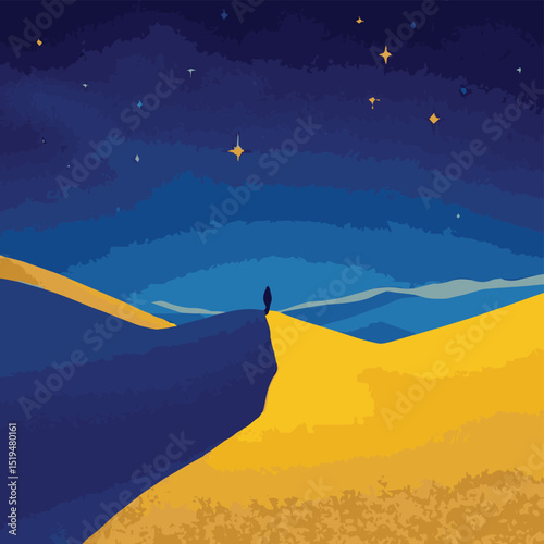 Stargazing in Yellow Desert – Cosmic Exploration Scene
